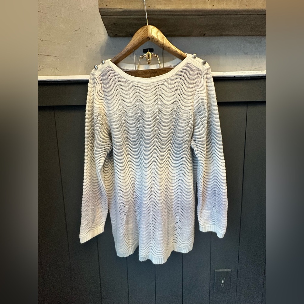 CJ Banks Colorblock Cream‎ White Lavender Swirl Metallic Epaulette Sweater 2X